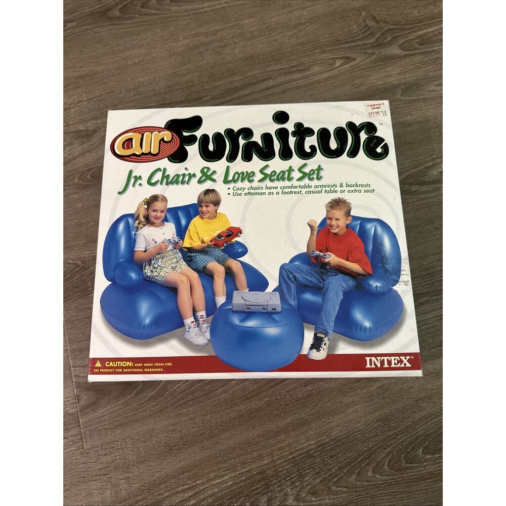 Vintage 90s Y2K Intex Air Furniture Inflatable Chair Jr Chair Love Seat Set Blue